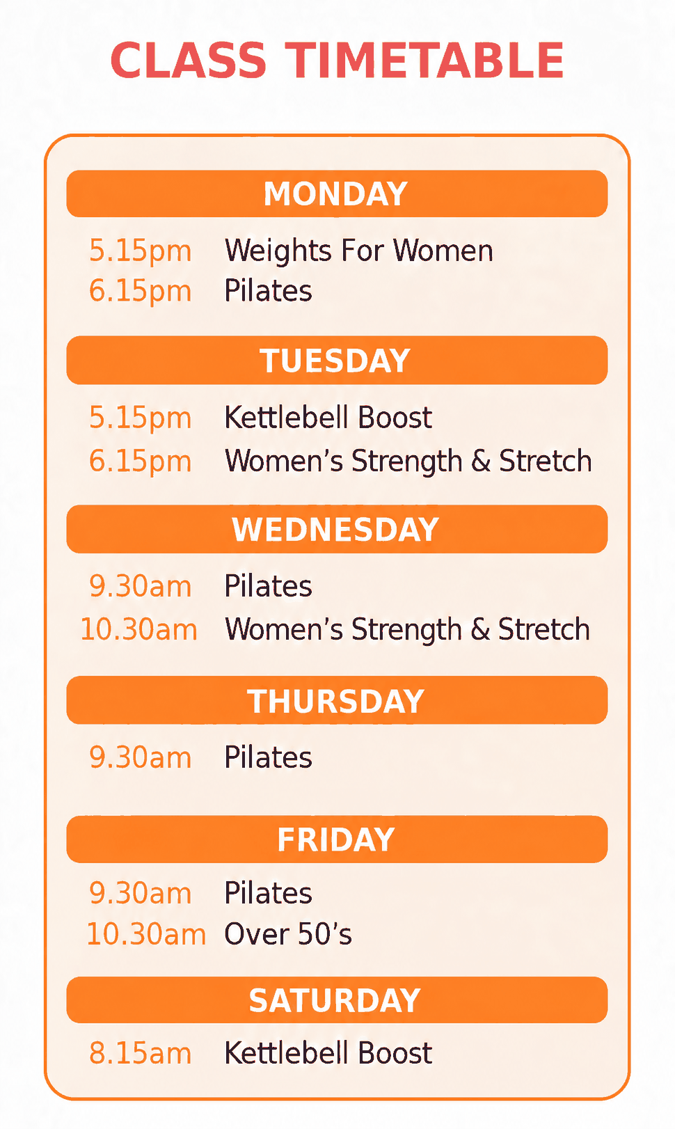 CLASS TIMETABLE